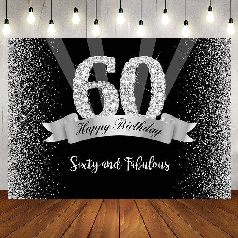 Aperturee Silver Black Glitter 60Th Birthday Backdrop