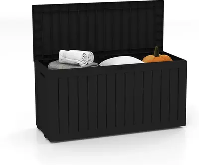 【Dealsforyoudays】75 Gallon Lockable Resin Deck Box, Waterproof & UV-Resistant Outdoor Storage Box for Outdoor Cushion Sto...