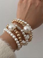 Faux Pearl Decorated Bracelets Set, Beach Jewelry, Gifts for Girlfriend, Fashion Jewelry for Party, Daily Clothing Decor, Tre...