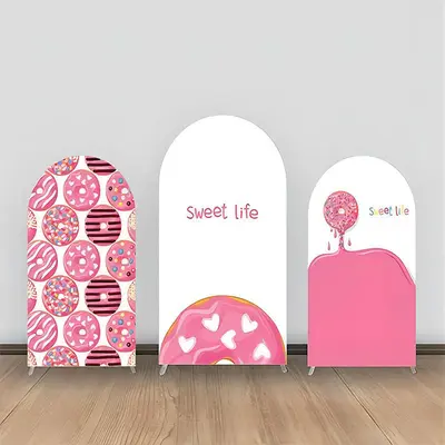 Sweet Life Pink White Donuts Cream Arch Backdrop Kit - Aperturee