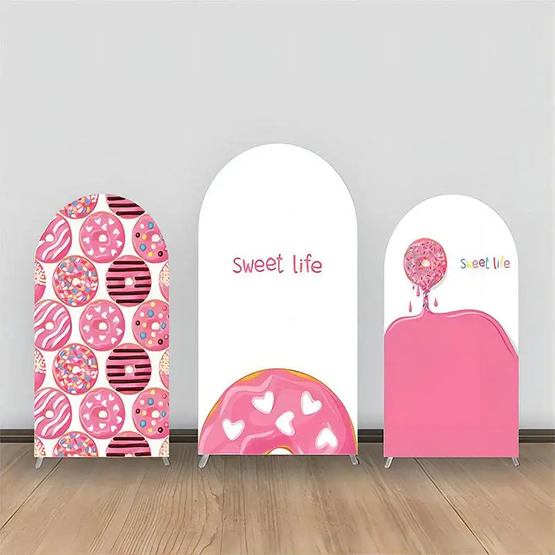 Sweet Life Pink White Donuts Cream Arch Backdrop Kit - Aperturee