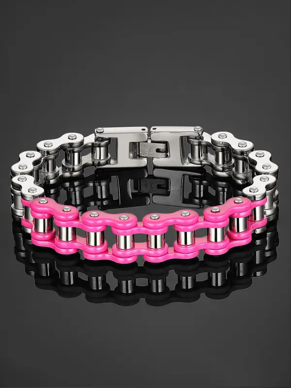Colorblock Bike Chain Design Bracelets for Men Women, Fall/Summer Yappy Bracelets Punk Hip-hop Style Stainless Steel Chains J...