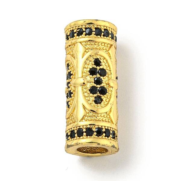 Brass Micro Pave Black Cubic Zirconia Beads