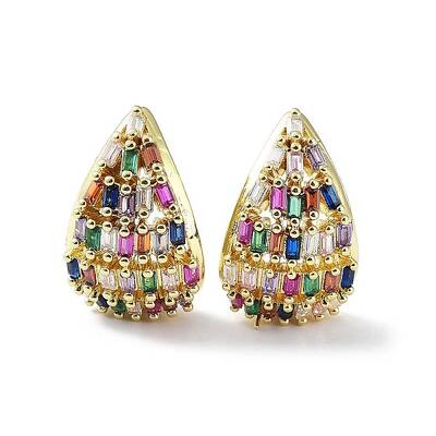 Rack Plating Brass Cubic Zirconia Teardrop Stud Earrings