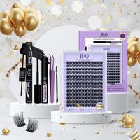 Full Diy Lash Clusters Kit, Lashes Extension Set with Natural Band, Waterproof Bond and Seal Glue & Remover & Tweezers & Brus...