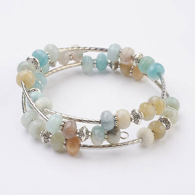 Natural Flower Amazonite Beads Wrap Bangles