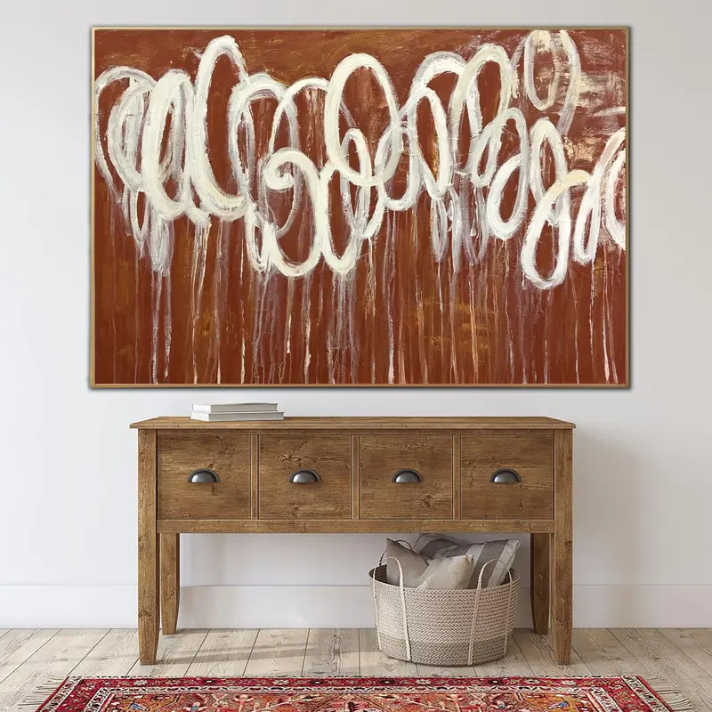 Orange Abstract Paintings On Canvas Original Expressionist Art Large Brown Wall Art 40x60" Textured Painting Anniversary...