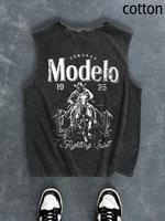 Men's Regular Fit Cartoon Cowboy & Letter Print Tank Top, Casual Comfy Breathable Sleeveless Top for Summer, Fashion Men's Cl...