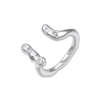Brass Clear Cubic Zirconia Open Cuff Ring for Women