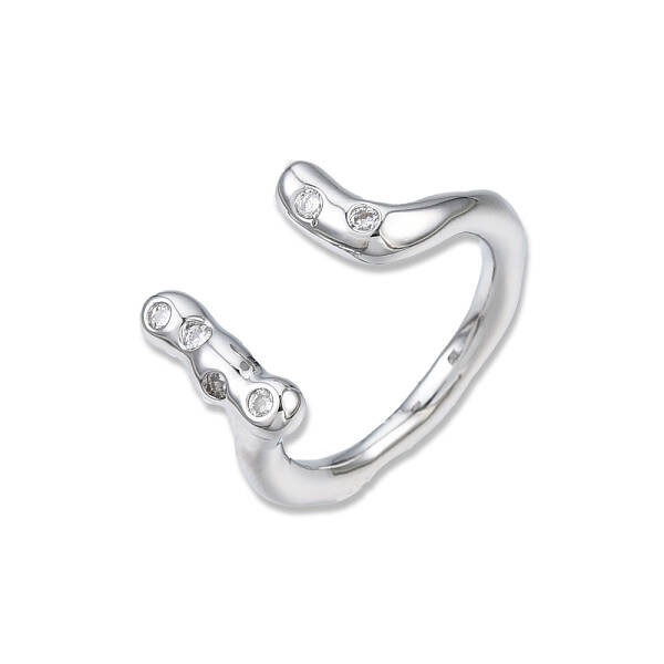 Brass Clear Cubic Zirconia Open Cuff Ring for Women