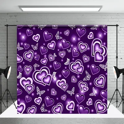 Purple Butterfly Hearts Starlight Party Backdrop - Aperturee