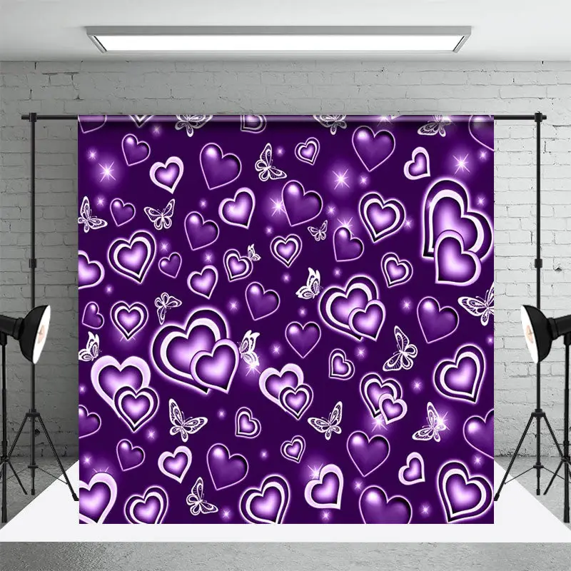 Purple Butterfly Hearts Starlight Party Backdrop - Aperturee