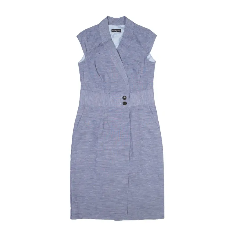 KAREN MILLEN Jacket Dress Blue Viscose Sleeveless Knee Length Womens UK 8