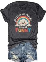 【Plus Size】 Funny Rainbow Cloud & Letter Print Round Neck Tee, Fashion Casual Crew Neck Short Sleeve T-shirt for Daily Ou...