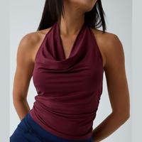 Halara Halter Cowl Neck Backless Ruched Casual Tank Top