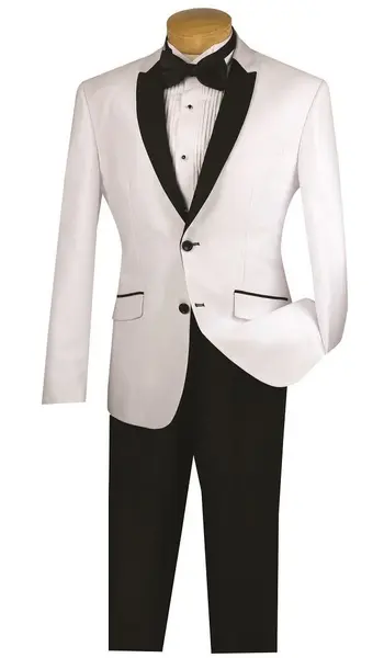 Vinci Men's 2 Piece Sharkskin Slim Fit Suit with Trimmed Shawl Collar