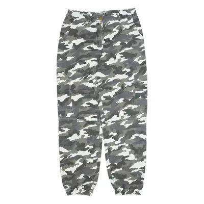 MISSGUIDED Petite Camo Cargo Womens Trousers Grey Regular Tapered W26 L26