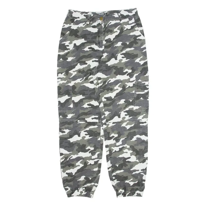 MISSGUIDED Petite Camo Cargo Womens Trousers Grey Regular Tapered W26 L26