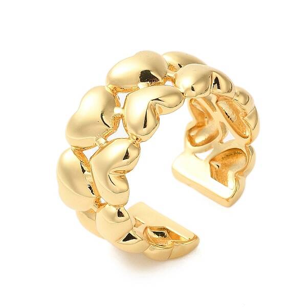 Heart Double Layer Brass Open Cuff Rings for Women