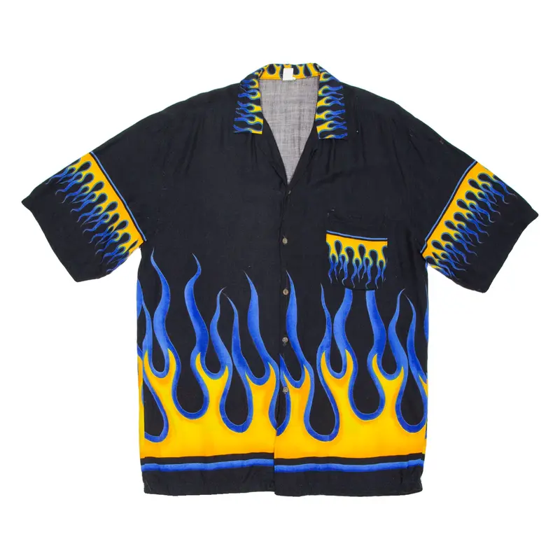 Mens Shirt Black Crazy Pattern XL