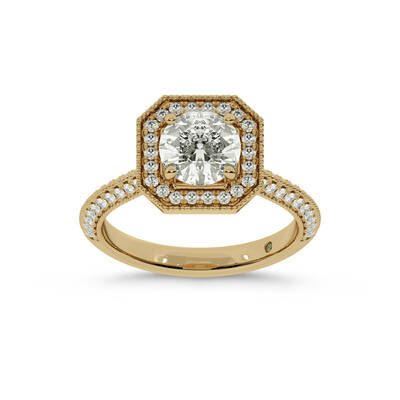 Shyne Octagonal Halo Round Lab Grown Diamond Engagement Ring | 18K Yellow Gold 4 CT. TW.