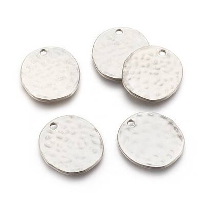 Alloy Blank Flat Round Hammered Pendants