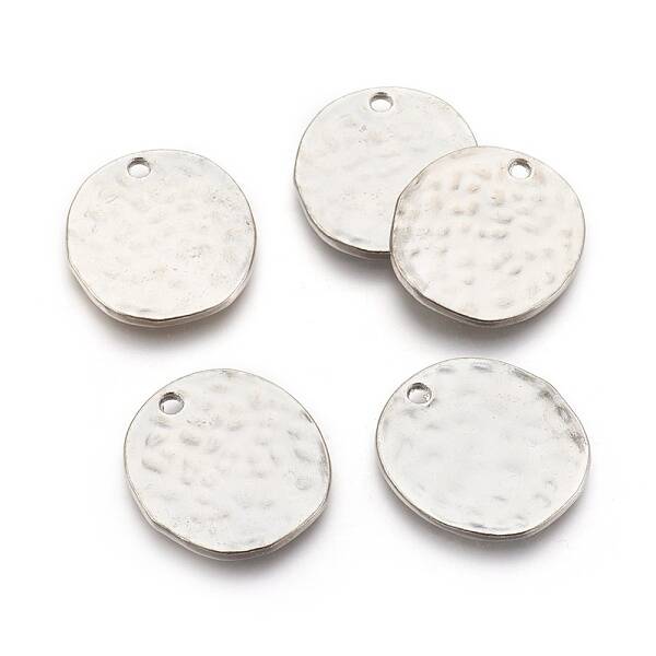 Alloy Blank Flat Round Hammered Pendants