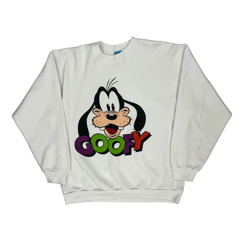 Goofy Disney Graphic Sweatshirt - Large White Cotton