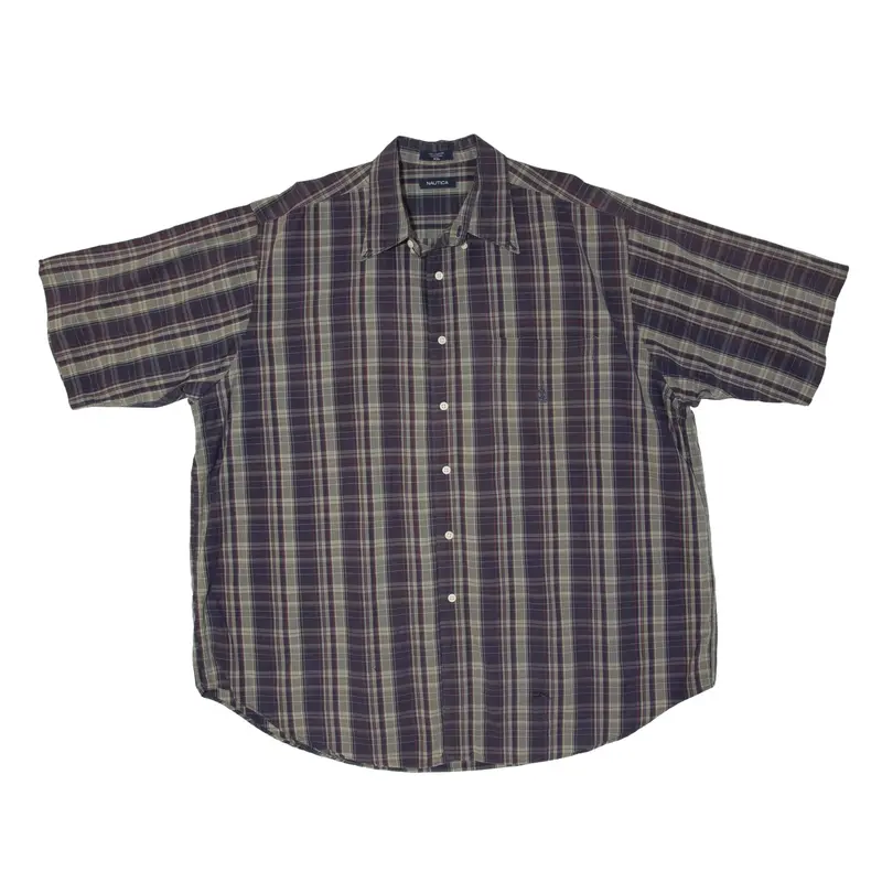 NAUTICA Shirt Purple Plaid Short Sleeve Mens 2XL