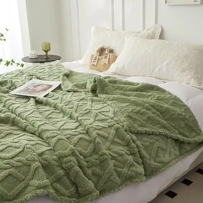 Solid Color Geometric Pattern Blanket, Soft Warm Air-conditioned Room Blanket, Waffle Knit Blanket, Machine Washable Comfy Be...