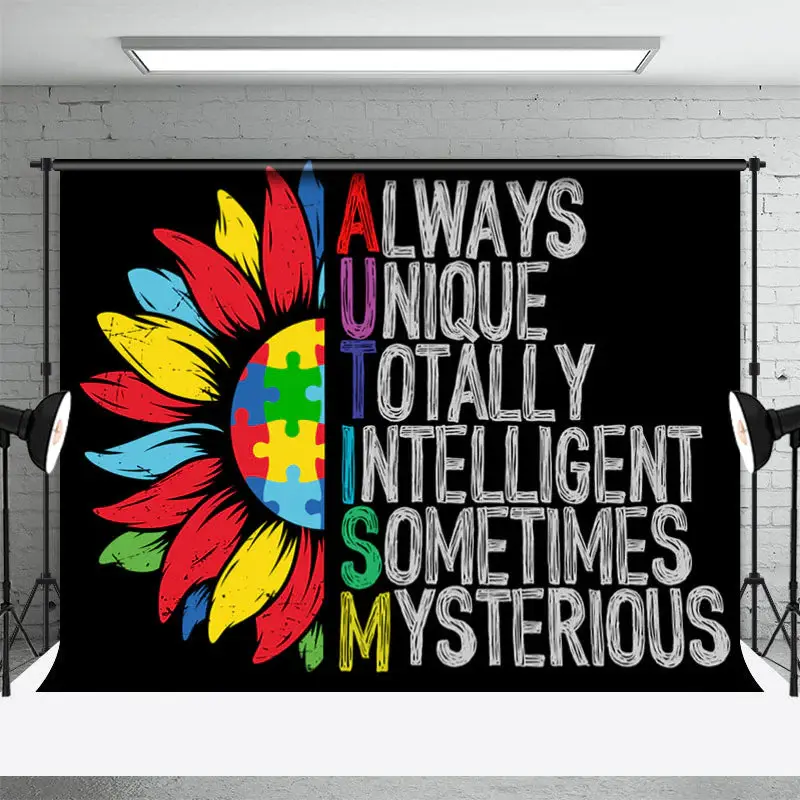 Colorful Sunflower Puzzle Black Autism Backdrop - Aperturee