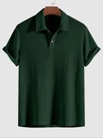 Men's Plain Jacquard Knit Polo Shirt, Regular Fit Casual Short Sleeve Button Front Top for Summer, Fashion Breathable Men's S...