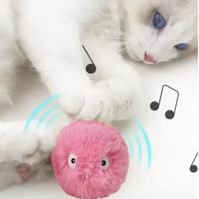 Smart Electric Chirping Plush Ball Toy for Cats, Fluffy Squeaky Cat Chewing Toy Ball, Interactive Sounding Cat Scratcher, Cat...