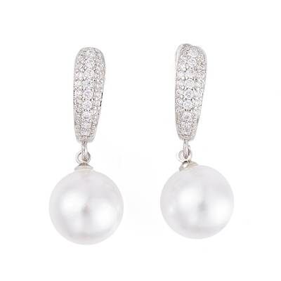 Rack Plating Brass Clear Cubic Zirconia ABS Pearl Earrings