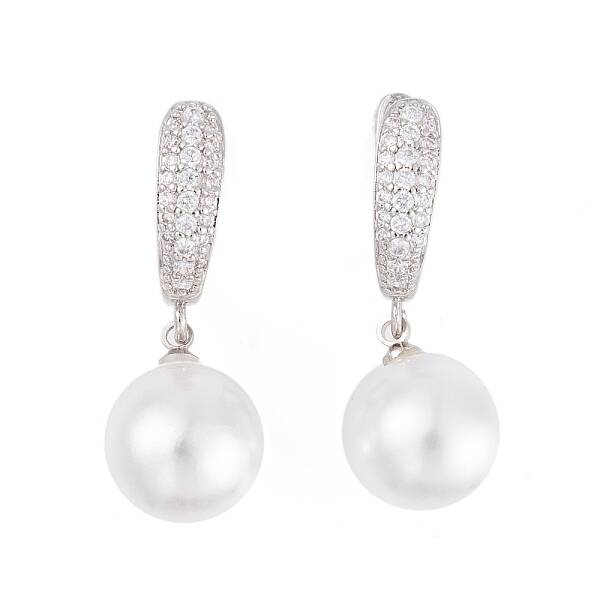 Rack Plating Brass Clear Cubic Zirconia ABS Pearl Earrings