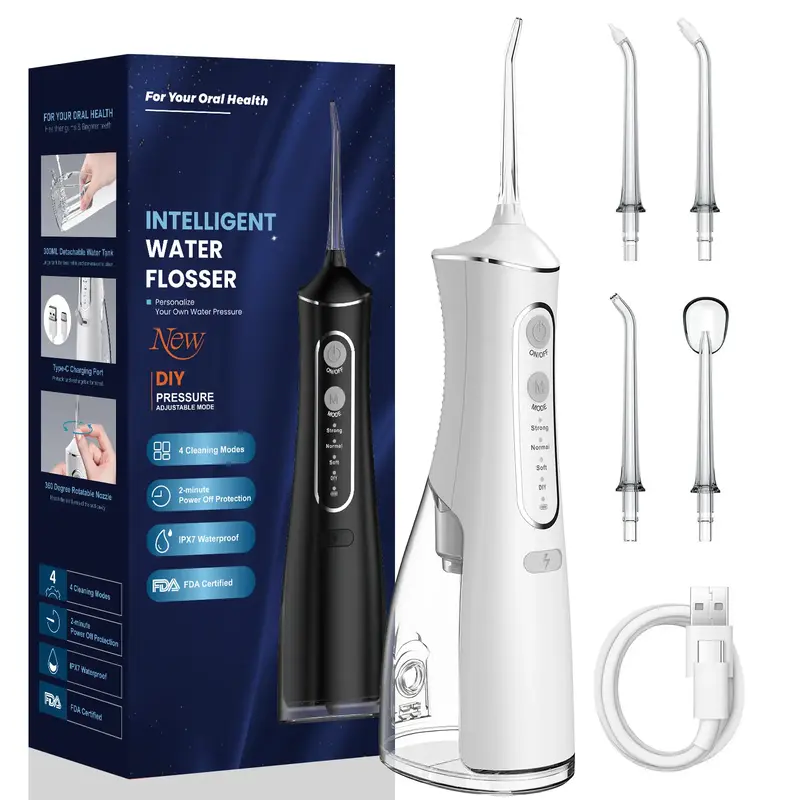 OLASK Water Flosser, USB Rechargeable Cordless Oral Irrigator with 4 Modes, IPX7 Waterproof Powerful Teeth Oral Cleaner for H...