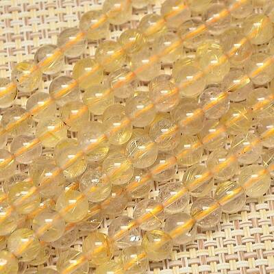 Natural Gold Rutilated Quartz Round Beads Strands