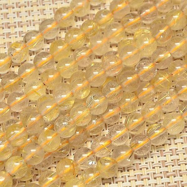 Natural Gold Rutilated Quartz Round Beads Strands