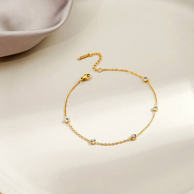 304 Stainless Steel Crystal Rhinestone Link Chain Anklets