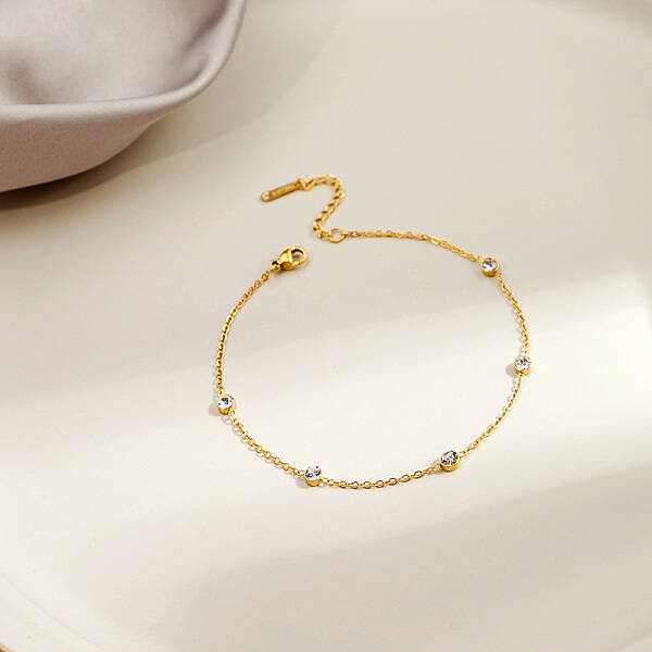 304 Stainless Steel Crystal Rhinestone Link Chain Anklets