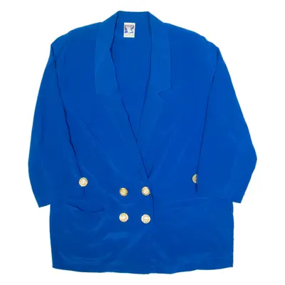 YESSICA Blazer Style Womens Blouse Blue V-Neck Long Sleeve 90s Silk XL