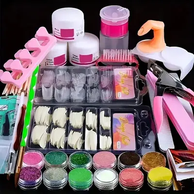 23 in 1 Acrylic Nail Kit for Beginners, 12 Color Glitter Acrylic Powder & Nails Extension Professional Nails Kit, Nail Kit Se...