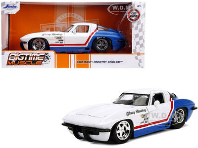 1963 Chevrolet Corvette Stingray White and Blue with Red Stripe \