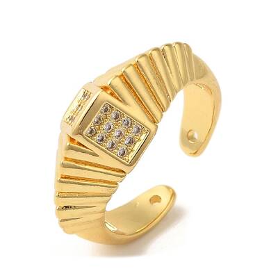 Brass Micro Pave Clear Cubic Zirconia Open Cuff Rings