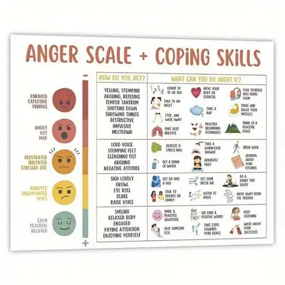 Anger Scale & Coping Skills Chart, 1 Count Mental Health Single Printing Poster, Emotional Feelings Chart, Learning Materials...