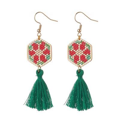 Glass Seed Braided Hexagon Dangle Earrings