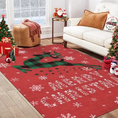 Garvee Christmas Rug with Snow Reindeer Area Rugs for Living Room Soft Low Pile Washable Rug for Home Decor Indoor Non Slip C...
