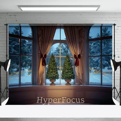 Christmas Vibe Snowy Vintage Window Scene Backdrop - Aperturee