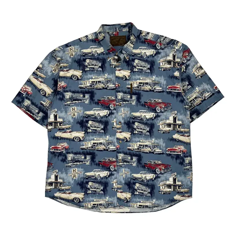 North River Hawaiian Shirt - 2XL Blue Cotton