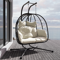 【FallFreshness】RIWENGO Double Hanging Egg Chair with Cushion, 700lbs Capacity - Foldable Patio Chair with Handwoven PE Wi...